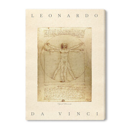 Leonardo da Vinci "Człowiek Witruwiański" - reprodukcja z napisem. Plakat z passe partout