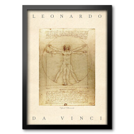 Obraz w ramie Leonardo da Vinci "Człowiek Witruwiański" - reprodukcja z napisem. Plakat z passe partout