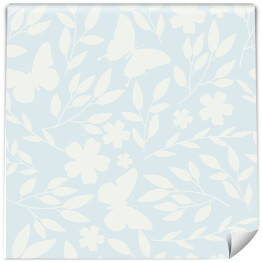 Tapeta samoprzylepna w rolce Bialy kwiatowy wzór na błękitnym tle