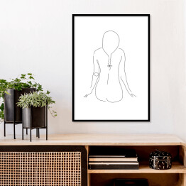 Plakat w ramie Kontur kobiety siedzącej tyłem - minimalistyczna grafika, czarno-biała