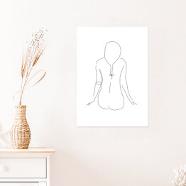 Plakat samoprzylepny Kontur kobiety siedzącej tyłem - minimalistyczna grafika, czarno-biała