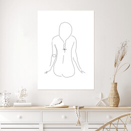 Plakat Kontur kobiety siedzącej tyłem - minimalistyczna grafika, czarno-biała