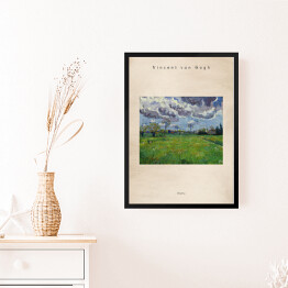 Obraz w ramie Vincent van Gogh "Pochmurne niebo nad kwiecistą łąką" - reprodukcja z napisem. Plakat z passe partout