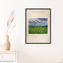 Plakat w ramie Vincent van Gogh "Pochmurne niebo nad kwiecistą łąką" - reprodukcja z napisem. Plakat z passe partout
