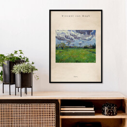 Plakat w ramie Vincent van Gogh "Pochmurne niebo nad kwiecistą łąką" - reprodukcja z napisem. Plakat z passe partout