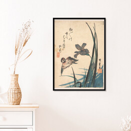 Plakat w ramie Utugawa Hiroshige Irys i wróbel. Reprodukcja obrazu