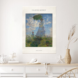Plakat Claude Monet "Kobieta z parasolem" - reprodukcja z napisem. Plakat z passe partout