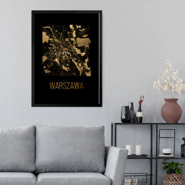 Obraz w ramie Czarno złota mapa - Warszawa