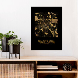 Plakat samoprzylepny Czarno złota mapa - Warszawa
