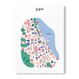 Obraz na płótnie Kolorowa mapa Sopotu z symbolami