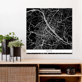 Plakat samoprzylepny Mapa miast świata - Wiedeń - czarna