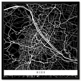 Plakat w ramie Mapa miast świata - Wiedeń - czarna