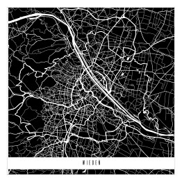 Plakat samoprzylepny Mapa miast świata - Wiedeń - czarna