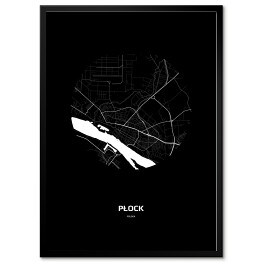 Plakat w ramie Mapa Płocka w kole czarno-biała
