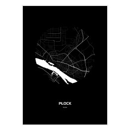 Plakat samoprzylepny Mapa Płocka w kole czarno-biała