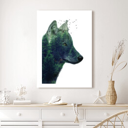 Obraz na płótnie Podwójna ekspozycja- wilk i las