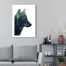 Obraz klasyczny Podwójna ekspozycja- wilk i las