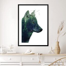 Obraz w ramie Podwójna ekspozycja- wilk i las