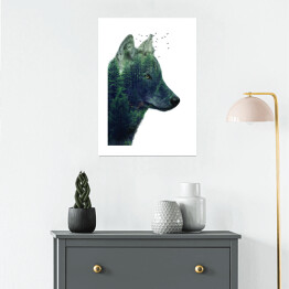 Plakat samoprzylepny Podwójna ekspozycja- wilk i las