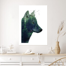 Plakat samoprzylepny Podwójna ekspozycja- wilk i las