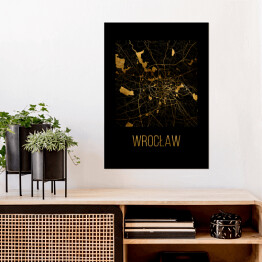 Plakat samoprzylepny Czarno złota mapa - Wrocław