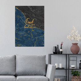 Plakat samoprzylepny "Find your balance" - złota typografia na szaro niebieskim kamiennym tle