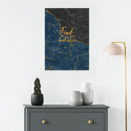Plakat "Find your balance" - złota typografia na szaro niebieskim kamiennym tle