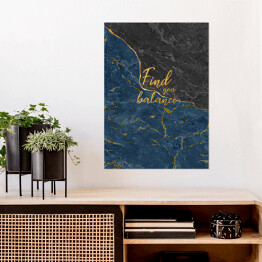 Plakat samoprzylepny "Find your balance" - złota typografia na szaro niebieskim kamiennym tle