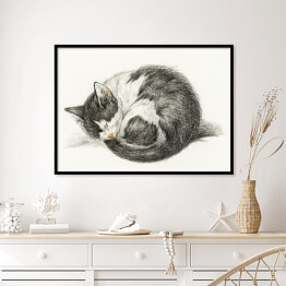 Plakat w ramie Jean Bernard Zwinięty śpiący kot Reprodukcja
