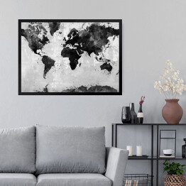 Obraz w ramie Mapa świata w ciemnym, przetartym kolorze