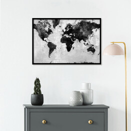 Plakat w ramie Mapa świata w ciemnym, przetartym kolorze