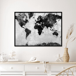 Plakat w ramie Mapa świata w ciemnym, przetartym kolorze