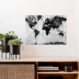 Plakat Mapa świata w ciemnym, przetartym kolorze
