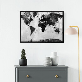 Obraz w ramie Mapa świata w ciemnym, przetartym kolorze