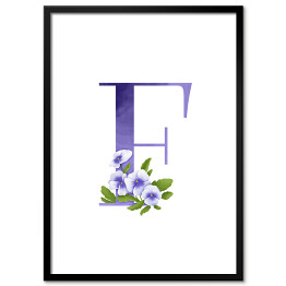 Plakat w ramie Roślinny alfabet - litera F jak fiołek