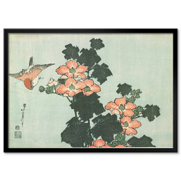 Plakat w ramie Hokusai Katsushika "Hibiscus and Sparrow"