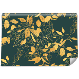 Tapeta samoprzylepna w rolce Złote liście na ciemnozielonym tle