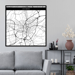 Plakat w ramie Mapy miasta świata - Luksemburg - biała