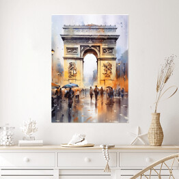 Plakat samoprzylepny Łuk Triumfalny. Akwarela Paryż