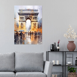 Plakat samoprzylepny Łuk Triumfalny. Akwarela Paryż