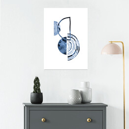 Plakat samoprzylepny Niebiesko szara abstrakcja z półkolami
