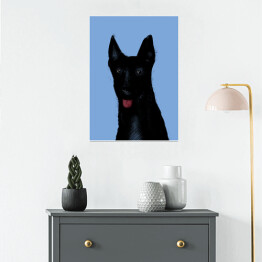 Plakat samoprzylepny Czarny pies na niebieskim tle