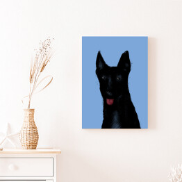 Obraz na płótnie Czarny pies na niebieskim tle