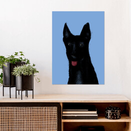 Plakat samoprzylepny Czarny pies na niebieskim tle