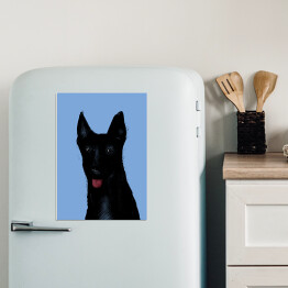 Magnes dekoracyjny Czarny pies na niebieskim tle