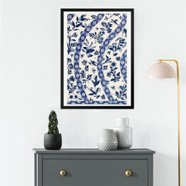 Obraz w ramie Ornament kwiatowy niebiesko kremowy