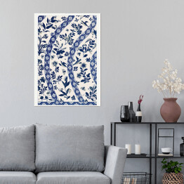 Plakat samoprzylepny Ornament kwiatowy niebiesko kremowy