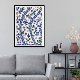 Plakat w ramie Ornament kwiatowy niebiesko kremowy