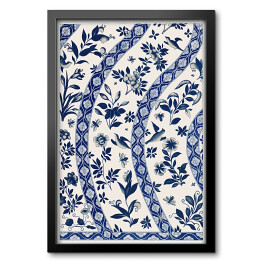 Obraz w ramie Ornament kwiatowy niebiesko kremowy