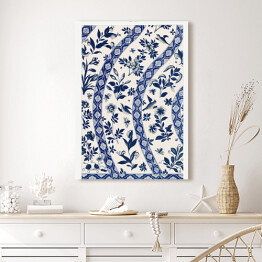 Obraz klasyczny Ornament kwiatowy niebiesko kremowy